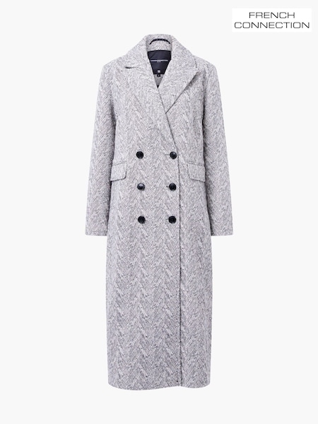 French Connection Grey Lowen Wool Double Breasted Coat (Y17689) | £210