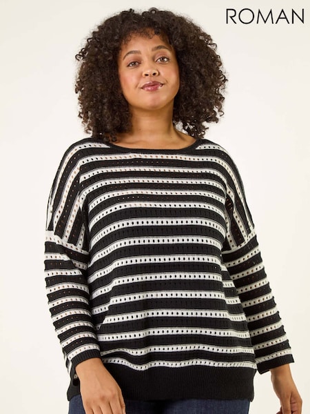 Roman Black Curve Crochet Stripe Knit Jumper (Y17701) | £50