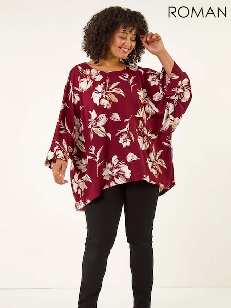 Roman Red Curve Floral Print Stretch Tunic Top (Y17710) | £42