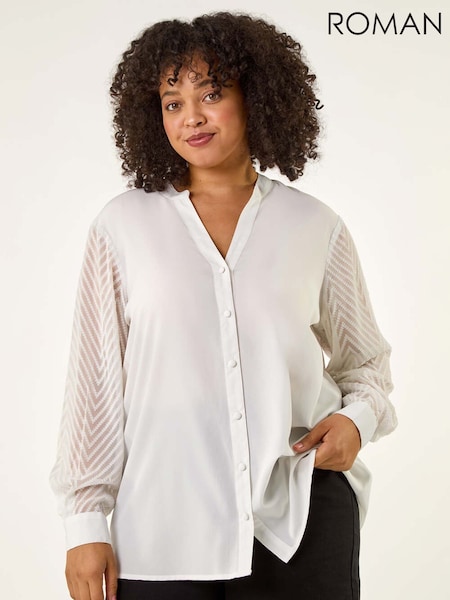 Roman White Curve V-Neck Button Blouse (Y17711) | £40