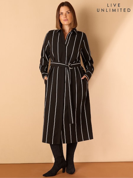 Live Unlimited Black Curve Contrast Stripe Belted Midaxi Shirt Dress (Y17784) | £89