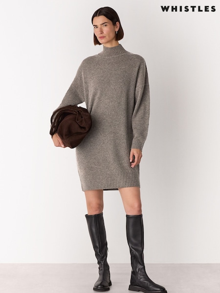 Whistles Nude Funnel Neck Wool Midi Dress (Y17960) | £149