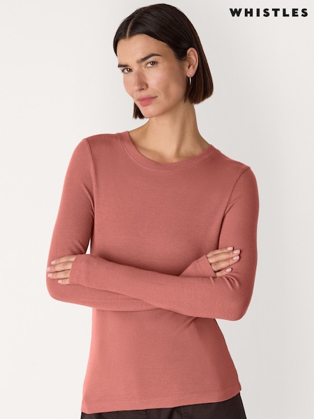 Whistles Pink Essential Ribbed Crew T-Shirt (Y17962) | £59