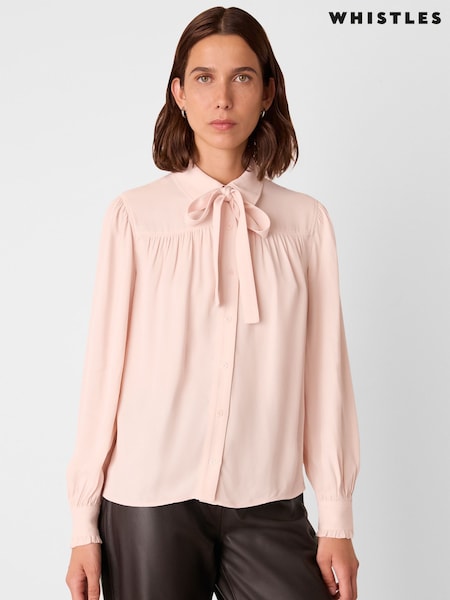 Whistles Pink Tie Detail Crepe Blouse (Y17964) | £109