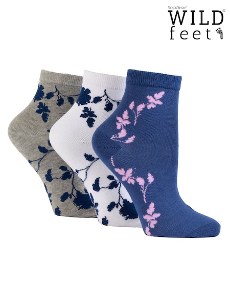 Wild Feet Blue Cropped Supersoft Ankle Socks 3 Pack (Y17975) | £12