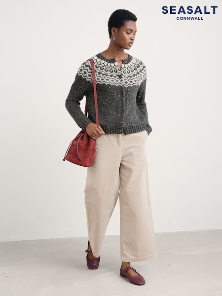 Seasalt Cornwall Grey Port Kinnis Fair Isle Cardigan With Merino (Y18086) | £90
