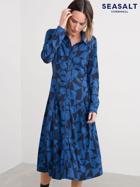 Seasalt Cornwall Blue Coastline Jersey Shirt Dress (Y18094) | £70