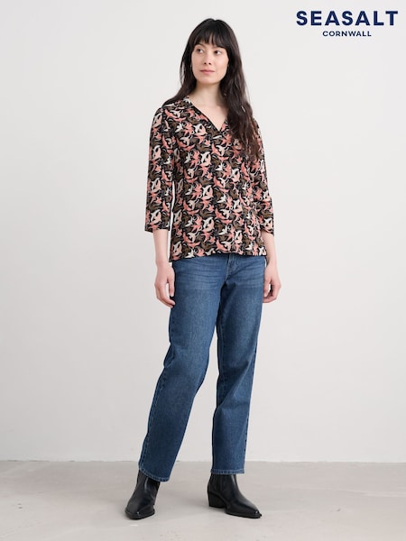 Seasalt Cornwall Black Wavecrest Shirt in Cotton Jersey (Y18095) | £46