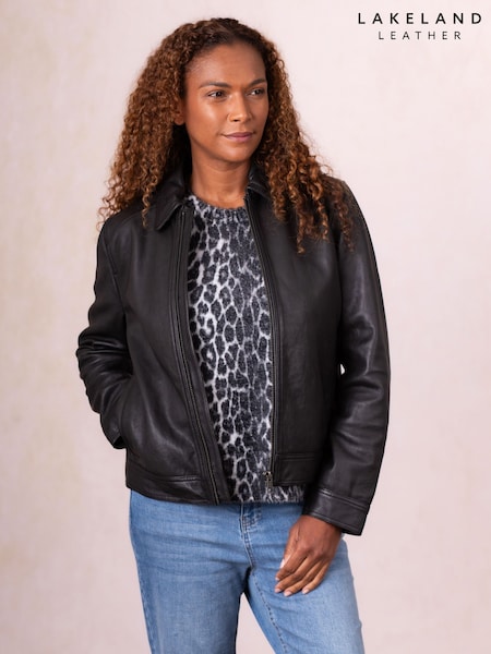 Lakeland Leather Black Crosthwaite Collared Jacket (Y18188) | £249