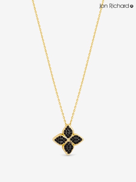 Jon Richard Gold 14K Plated and Jet Druzy Stone Clover Pendant (Y18408) | £30