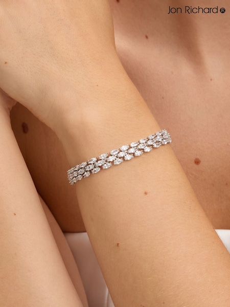Jon Richard Metallic Rhodium Plated and Cubic Zirconia Navette Bracelet (Y18446) | £35
