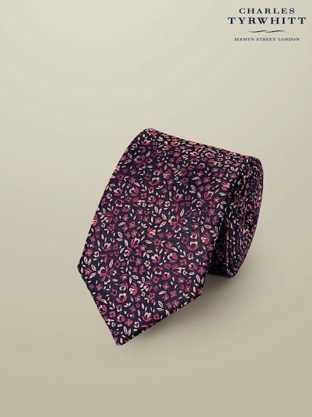 Charles Tyrwhitt Blue Navy And Bright Pink Silk Floral Tie (Y18509) | £50