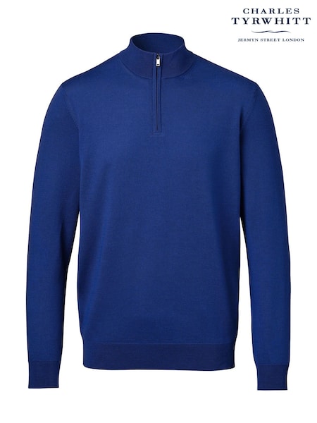 Charles Tyrwhitt Blue Merino Zip Neck Jumper (Y18523) | £80