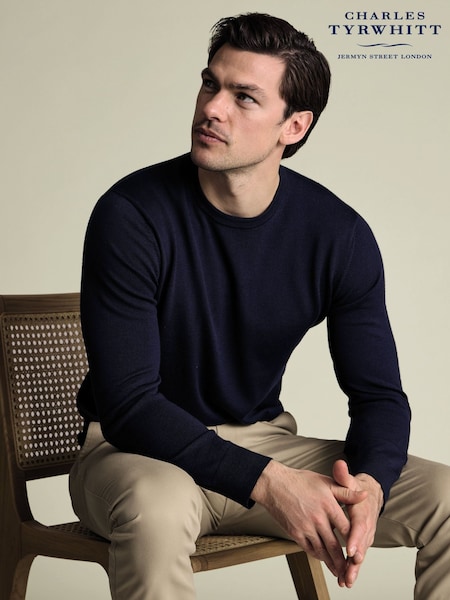 Charles Tyrwhitt Blue Pure Merino Crew Neck Jumper (Y18536) | £80
