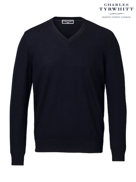Charles Tyrwhitt Blue Pure Merino V-Neck Jumper (Y18549) | £80