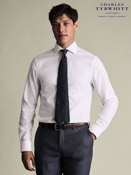 Charles Tyrwhitt White Non-Iron Stretch Burlington Weave Cutaway Slim Fit Shirt (Y18550) | £75