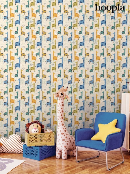 Hoopla Walls Blue Giraffe Friends 10m Wallpaper (Y18595) | £35