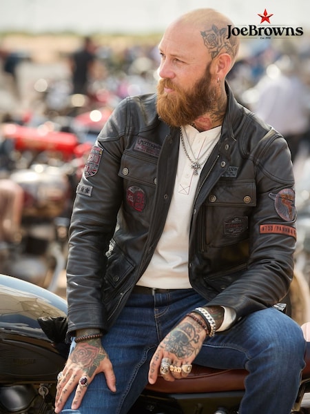 Joe Browns Black Vintage Badge Leather Jacket (Y18600) | £260