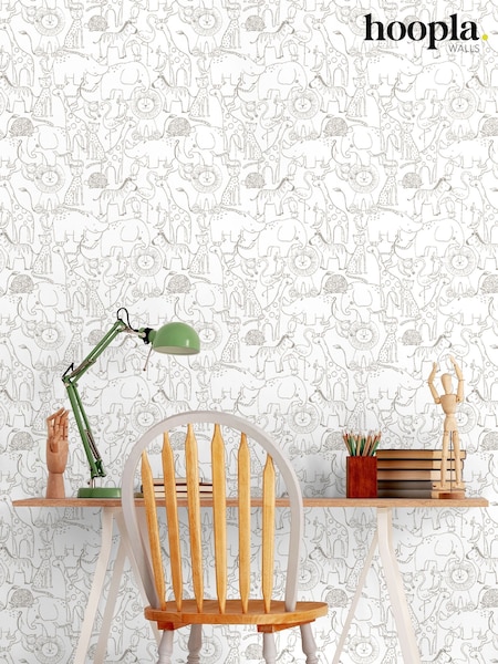 Hoopla Walls Grey Animal Print Doodle 10m Wallpaper (Y18604) | £35