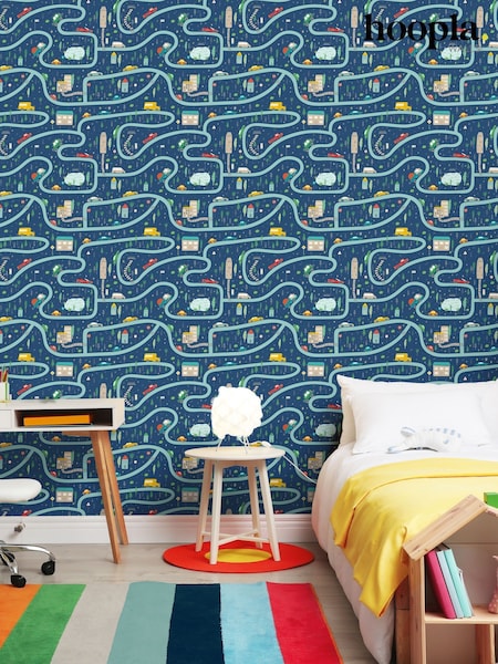 Hoopla Walls Blue Road Trip 10m Wallpaper (Y18605) | £35