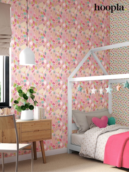 Hoopla Walls Pink Folk Floral Print 10m Wallpaper (Y18608) | £35