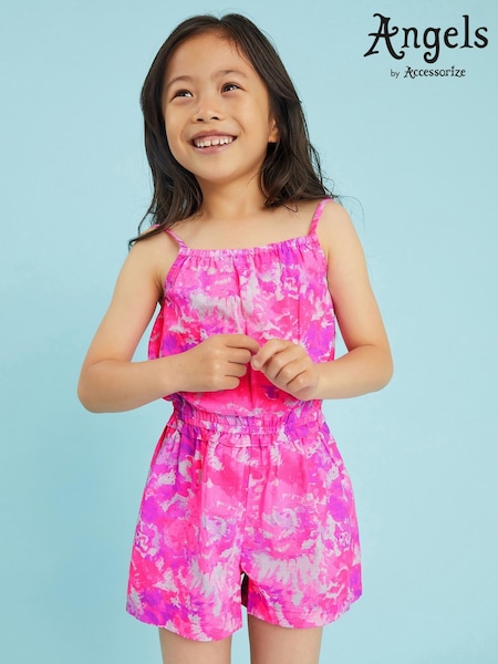 Angels By Accessorize Pink Girls Tie Dye Strappy Playsuit (Y18645) | £19 - £20