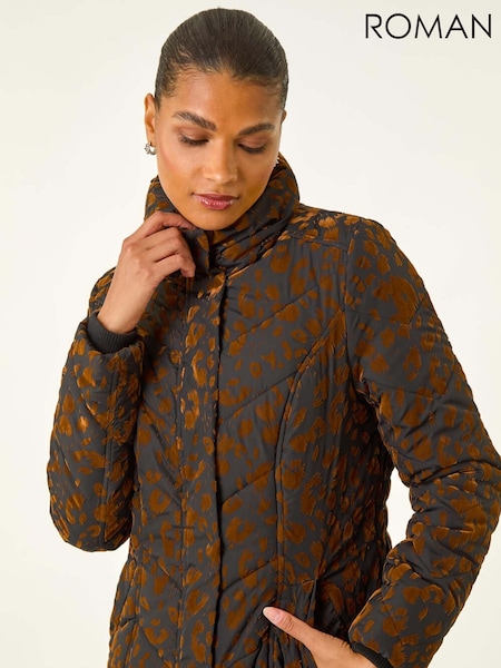 Roman Brown Animal Flock Detail Padded Coat (Y18688) | £90