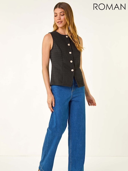 Roman Black Boucle Stretch Waistcoat (Y18718) | £40