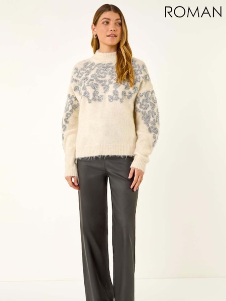Roman White Tinsel Animal Print Knit Jumper (Y18739) | £48