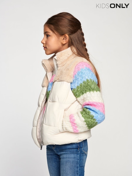 ONLY KIDS Grey Faux Fur Puffer Gilet (Y18818) | £38