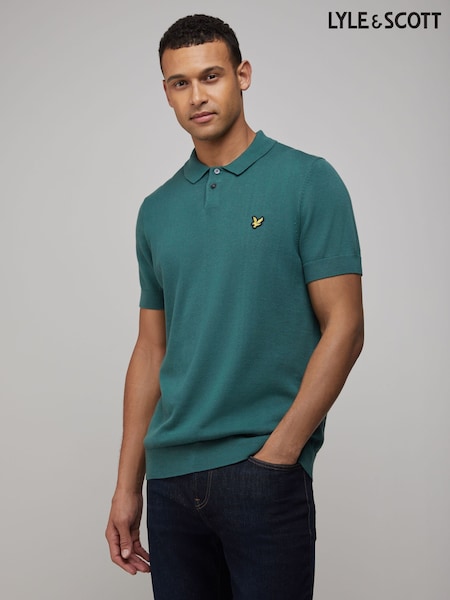 Lyle & Scott Green Cotton Short Sleeve Knitted Polo Shirt (Y18913) | £75