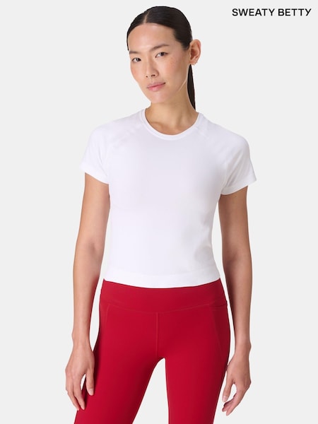 Sweaty Betty White Athlete Crop Seamless Workout T-Shirt (Y19013) | £40