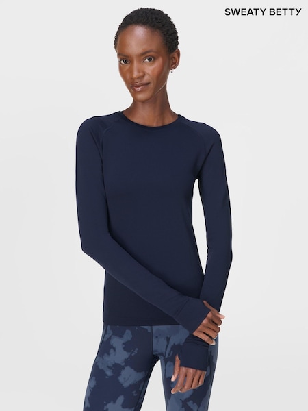 Sweaty Betty Blue Athlete Seamless Workout Long Sleeve Top (Y19021) | £55