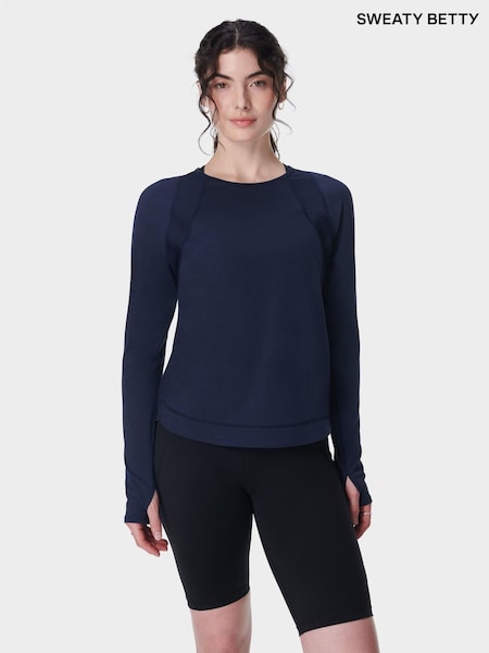 Sweaty Betty Blue Breathe Easy Mesh Long Sleeve Top (Y19023) | £65