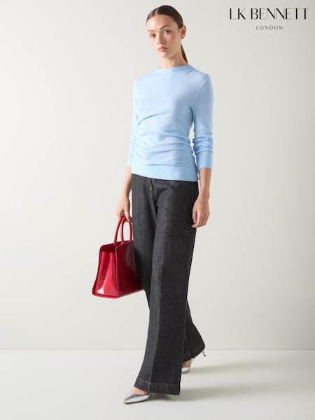 LK Bennett Grey Dora Melange Merino Wool Mix Gathered Long Sleeve Top (Y19048) | £149