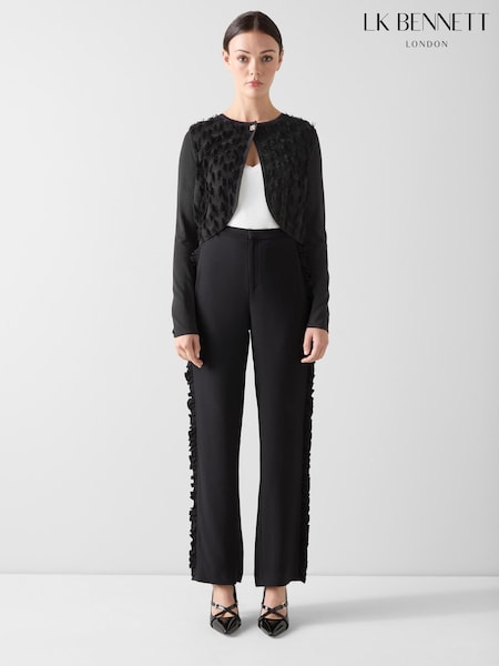 LK Bennett Cream Allegra Birch Fringe Collarless Jacket With Tie Neck (Y19051) | £249