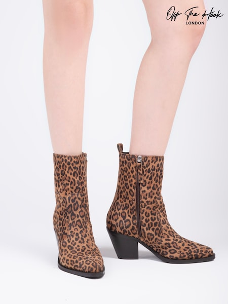 Off The Hook Animal Bridge Leather Block Heel Ankle Boots (Y19075) | £55