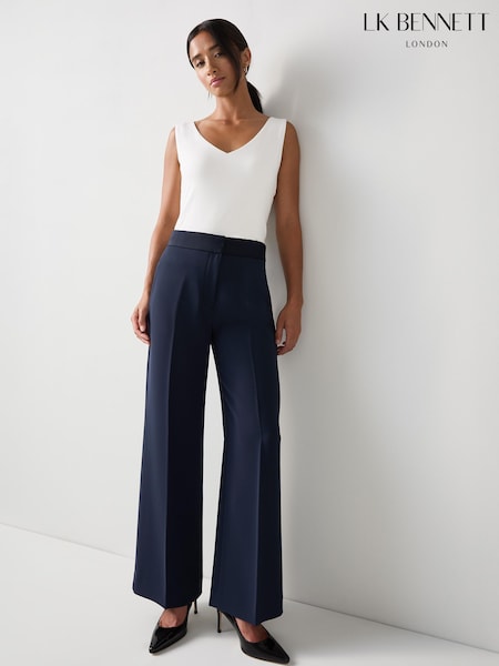 LK Bennett Blue Audrey Petite Spring Wide Stretch Trousers (Y19424) | £179
