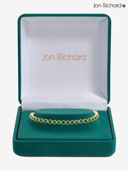 Jon Richard Gold 14K Plated and Emerald Cubic Zirconia Tennis Bracelet - Gift Box (Y19460) | £40