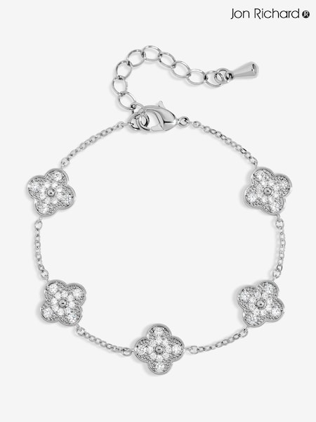 Jon Richard Silver Rhodium Plated and Pave Clover Bracelet (Y19492) | £30