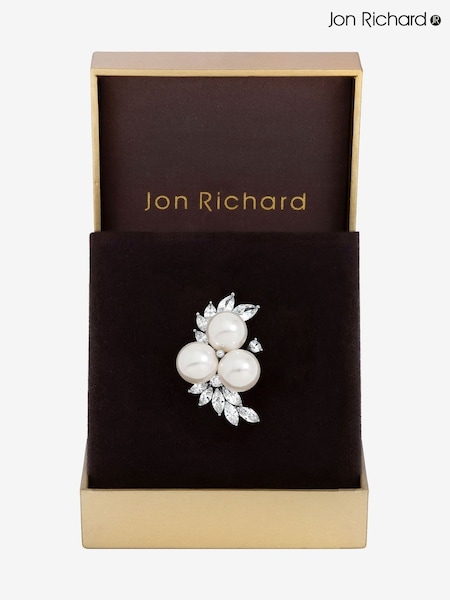 Jon Richard Silver Plated Pearl and Crystal Cluster Brooch Gift Box (Y19525) | £20