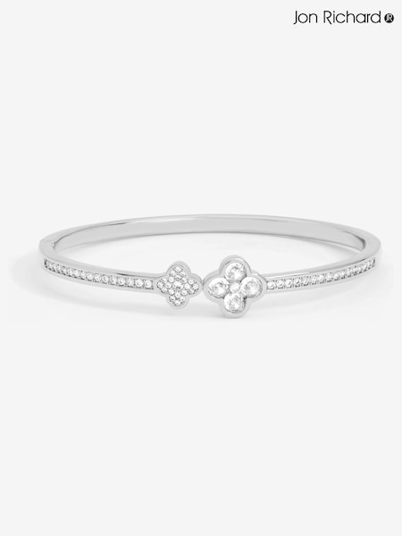 Jon Richard Silver Rhodium Plated and Pave Clover Bangle (Y19536) | £25