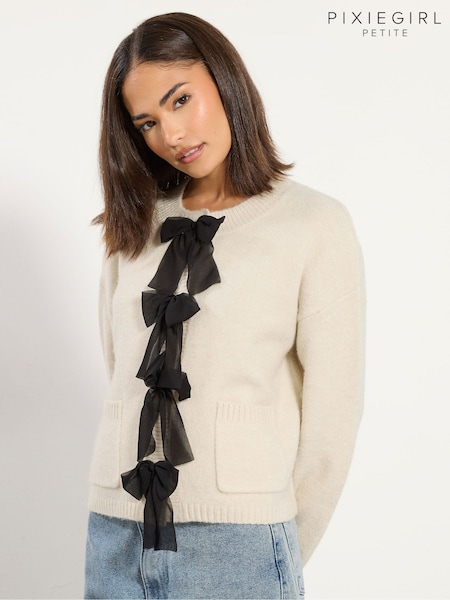 PixieGirl Petite White Bow Front Cardigan (Y19560) | £39