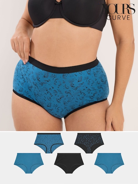 Yours Curve Blue Full Briefs 5 Pack (Y19568) | £20