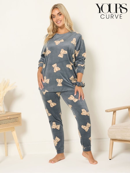 Yours Curve Dark Grey Baby Fleece Pyjamas Set (Y19580) | £31