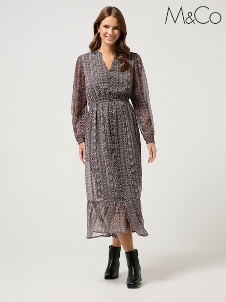 M&Co Black Chiffon Long Sleeve Button Down Dress (Y19581) | £43