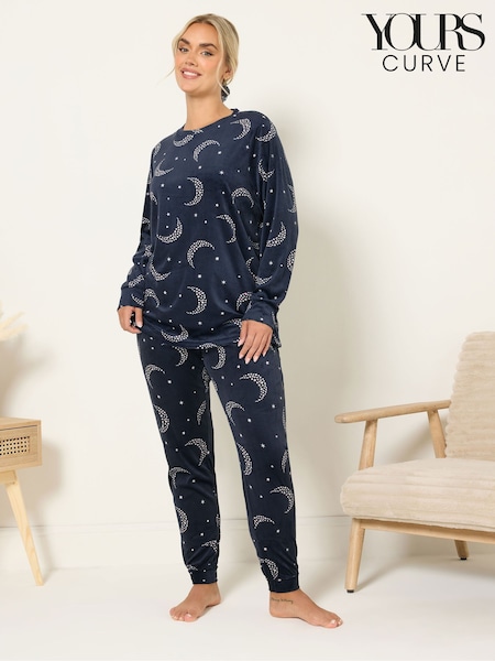 Yours Curve Blue Baby Fleece Pyjamas Set (Y19600) | £31