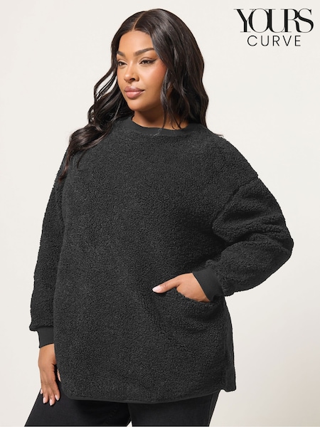Yours Curve Black Crew Neck Borg Fleece (Y19612) | £29