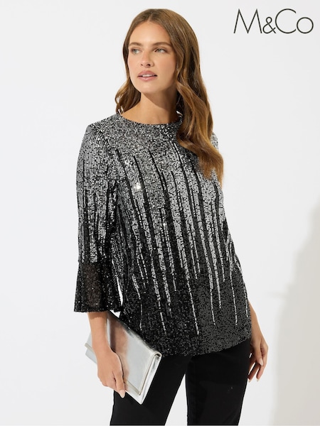 M&Co Silver Ombre Flute Sleeve Top (Y19637) | £50