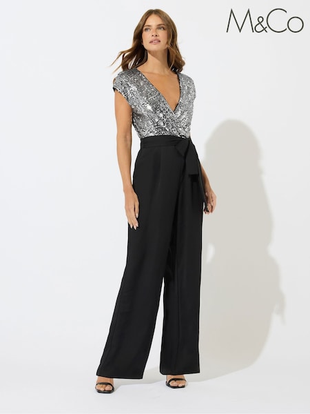 M&Co Black Sequin 2-In-1 Jumpsuit (Y19678) | £54